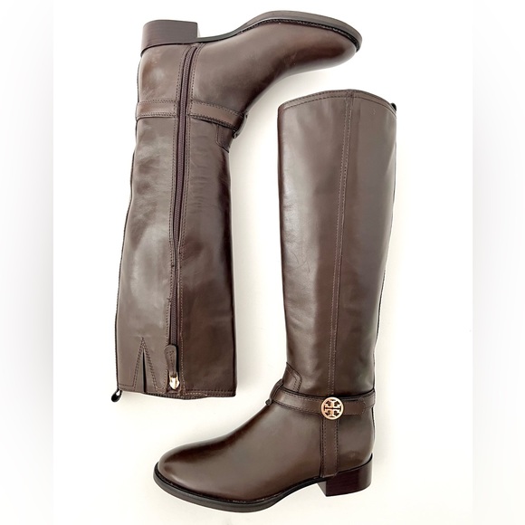 TORY BURCH | Tall Riding Boots Bristol Dark Brown Coconut Leather Size 7 - Picture 2 of 15